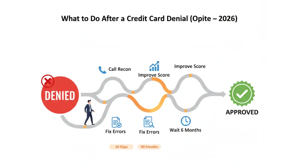Capital One card denial to approval flowchart showing steps after rejection