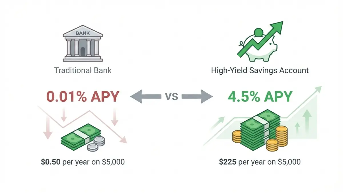 Compound Interest comparison between traditional bank savings account and high-yield savings account APY rates