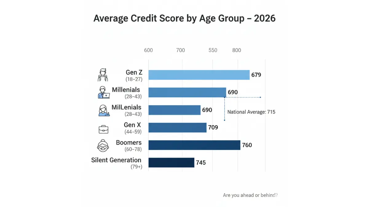 Credit Score averages by age group showing generational differences in 2026