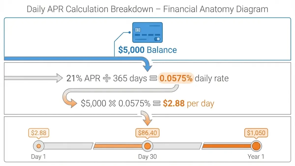 APR Guide explaining daily APR calculation and how credit card interest accumulates each day on a balance
