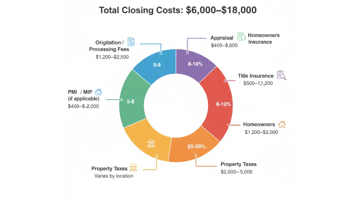 First Home closing costs breakdown showing where $6,000 to $18,000 is spent