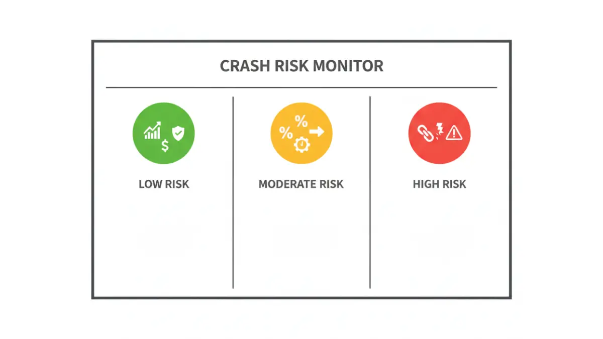 gold crash warning dashboard showing low moderate and high risk signals based on market indicators