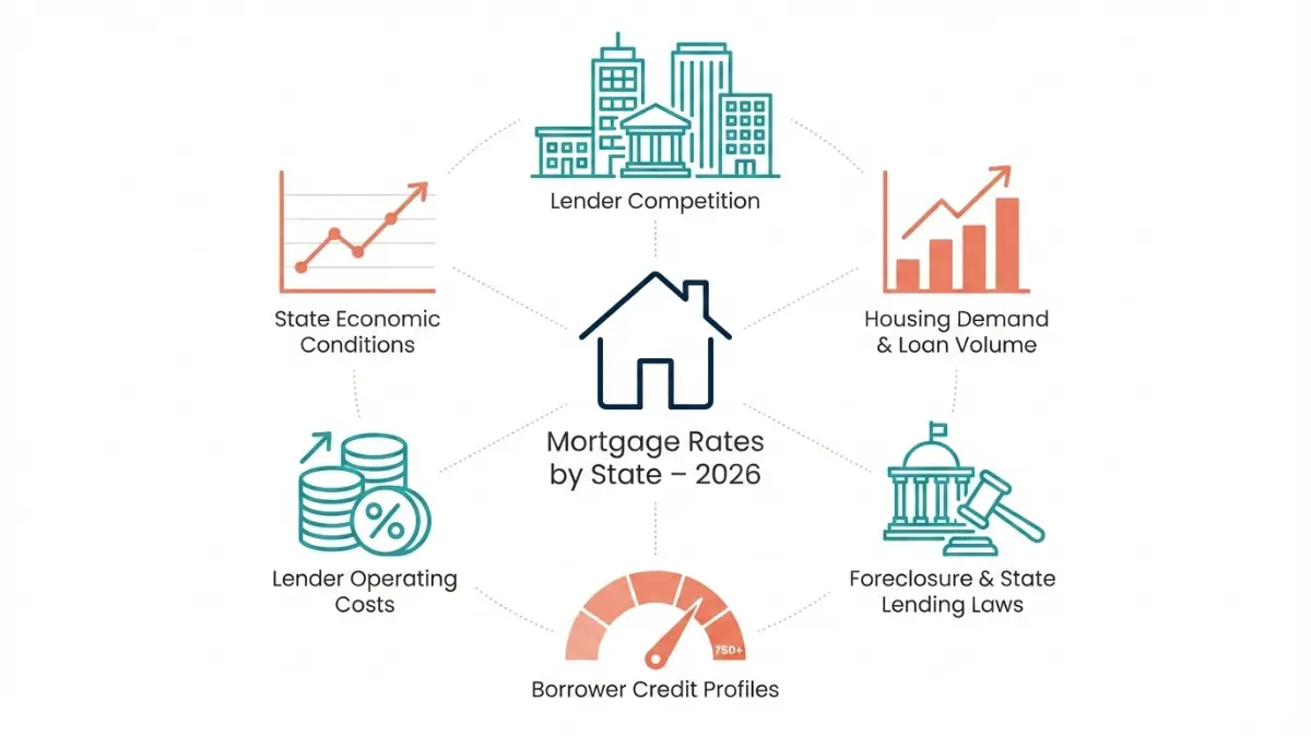 Mortgage Rate factors by state in 2026 including lender competition credit profile and economic conditions