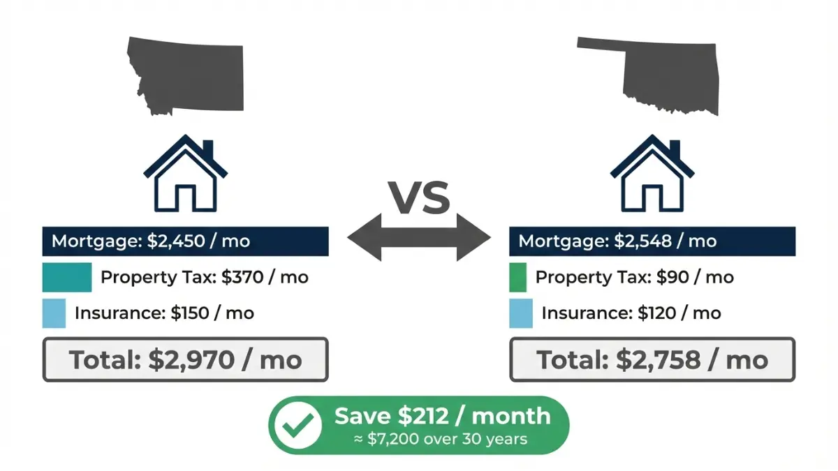 Mortgage Rate comparison showing total monthly housing cost difference between two states