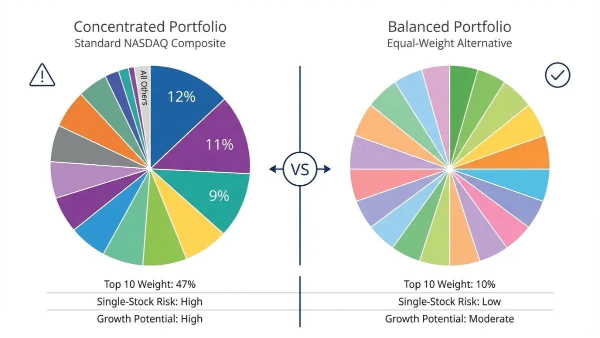 NASDAQ concentrated versus diversified portfolio comparison showing risk and allocation differences