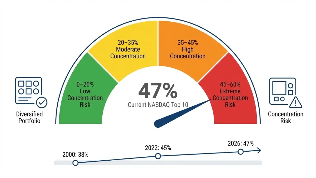 NASDAQ portfolio concentration risk meter highlighting 47 percent top stock dominance