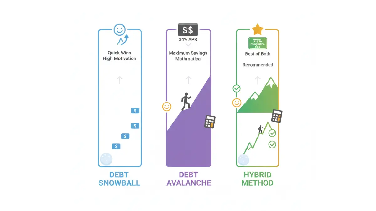 Pay Off Debt comparison of snowball vs avalanche vs hybrid repayment methods