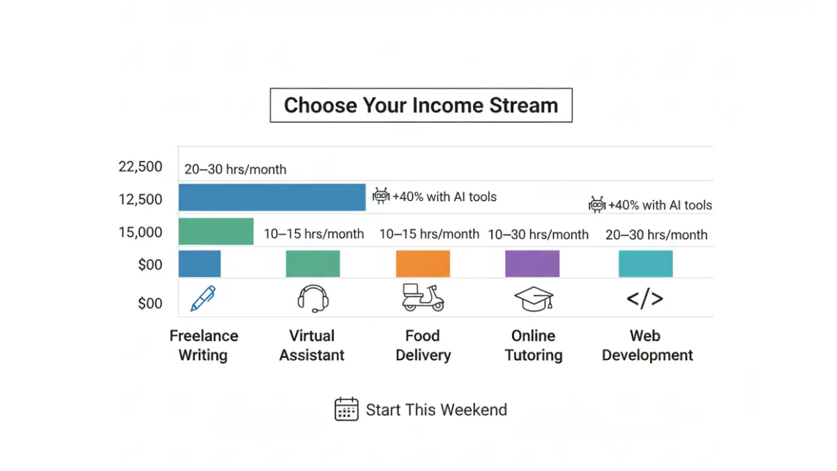 Paycheck side hustle income comparison chart showing monthly earning potential by time invested