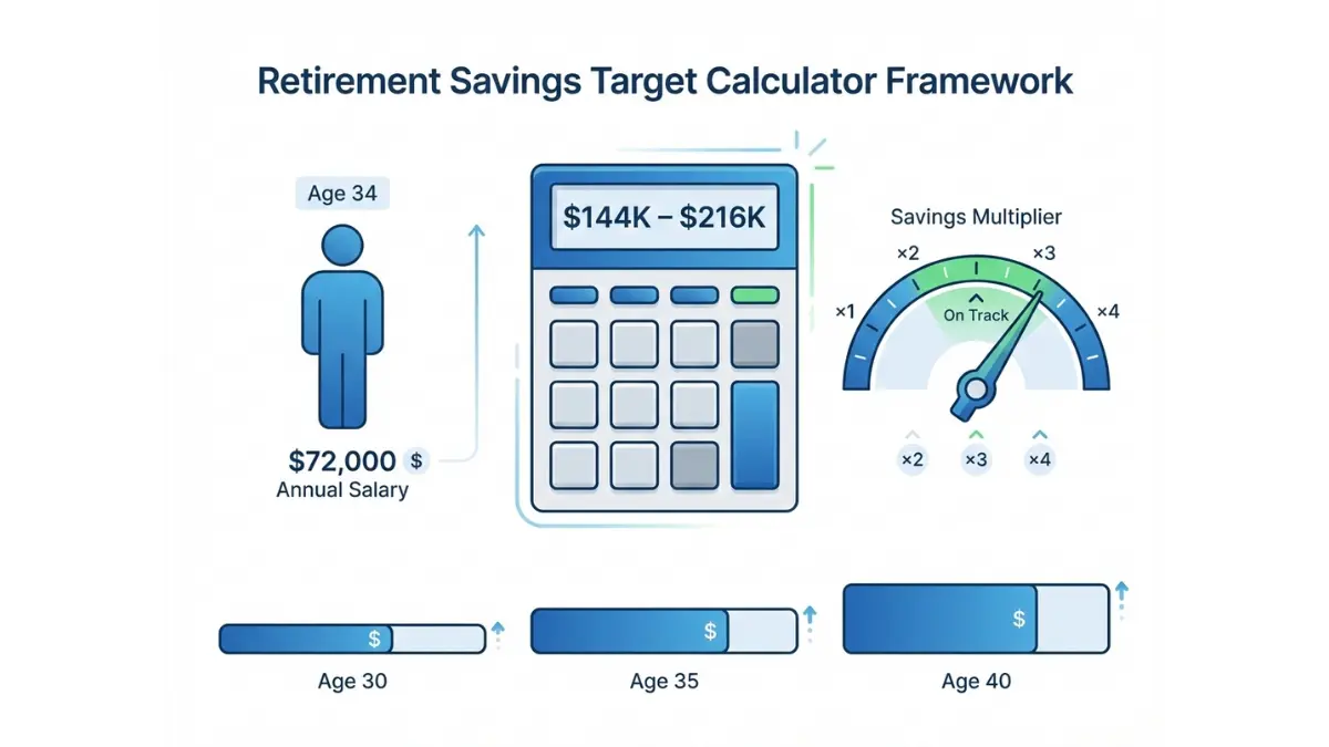Retirement Planning savings target calculator illustration showing salary-based multipliers