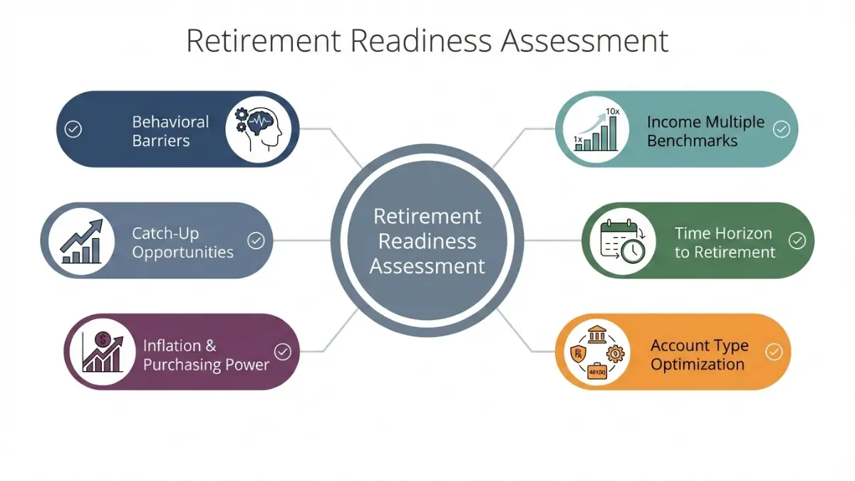 Retirement Savings readiness assessment framework showing key evaluation criteria for planning