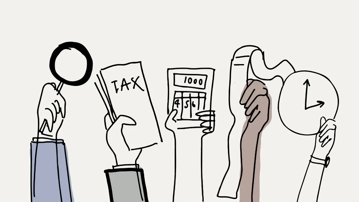 Tax Refund illustration showing tax eligibility, refund calculation, and filing steps