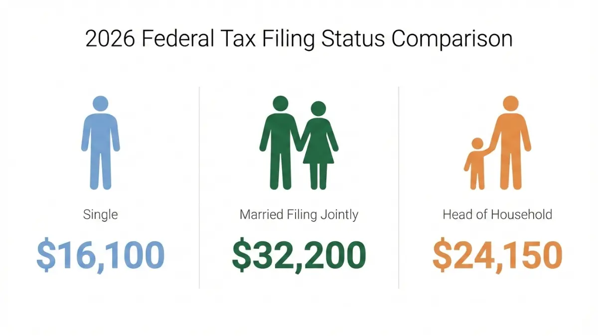 Tax Brackets comparison showing standard deduction for single, married filing jointly, and head of household in 2026