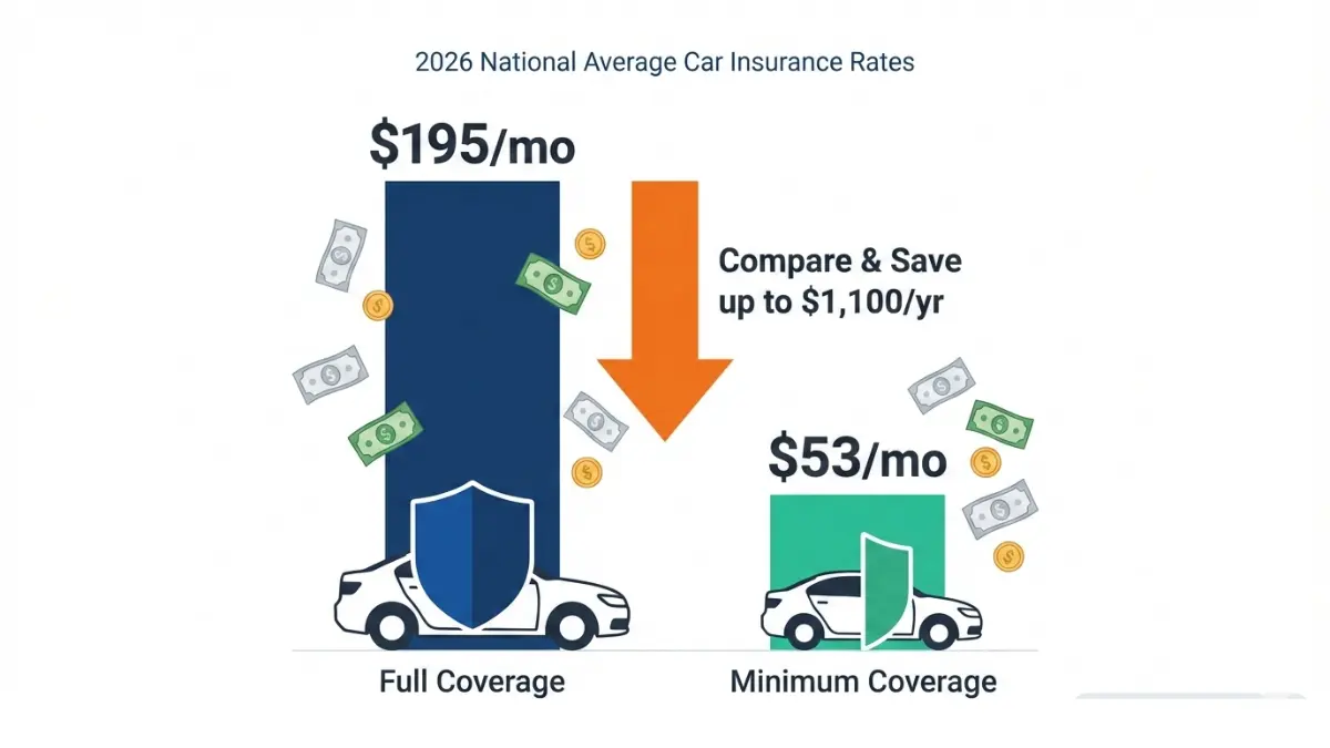 Affordable car insurance full coverage vs minimum coverage cost comparison illustration