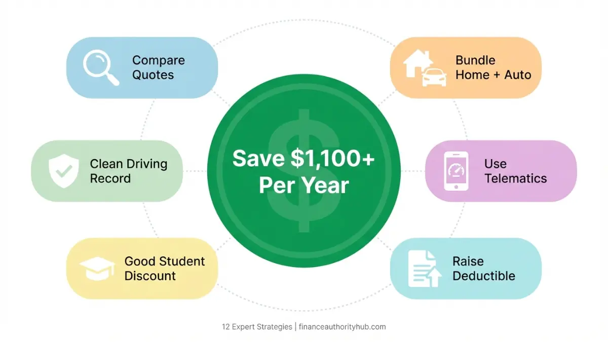 Affordable car insurance savings strategies comparison quotes bundle telematics discounts illustration
