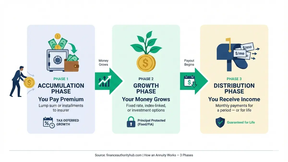 How an Annuity works showing accumulation growth and income phases