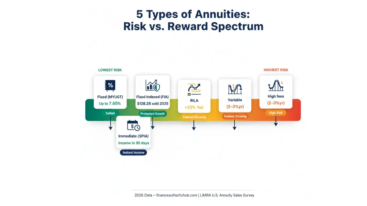 Types of Annuity ranked by risk including fixed indexed variable and RILA