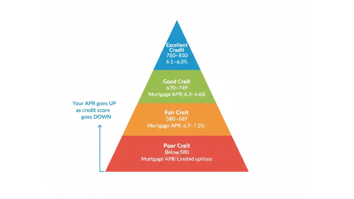APR tiers by credit score showing how APR increases as credit score decreases
