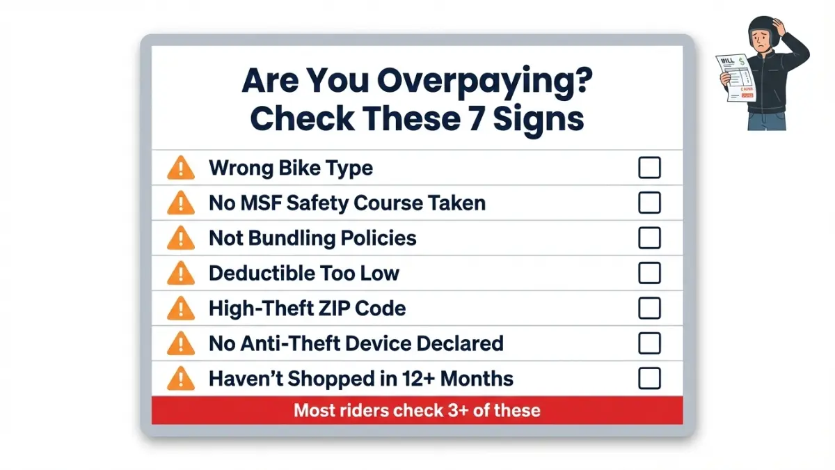 checklist showing signs you may be overpaying for bike insurance