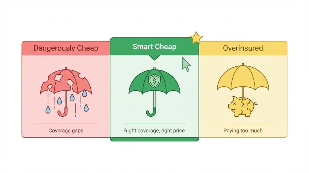 Spectrum showing dangerously cheap vs smart Cheap Insurance vs overinsured coverage zones