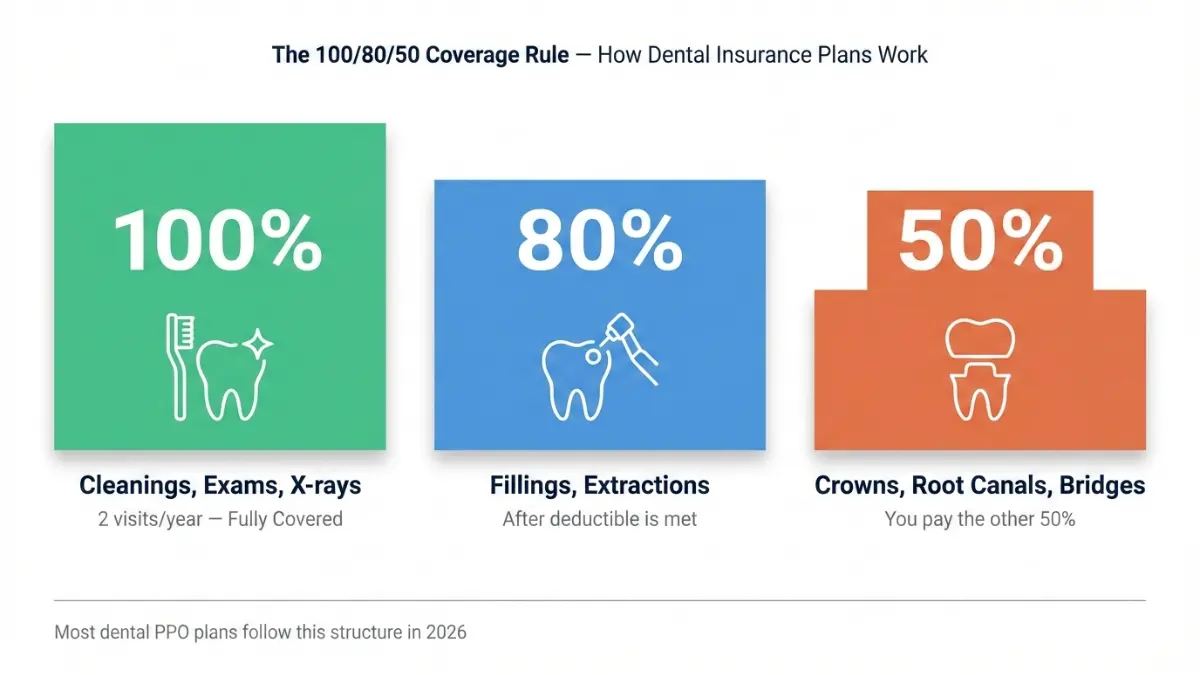 Dental insurance plans coverage rule 100 80 50 preventive basic major procedures