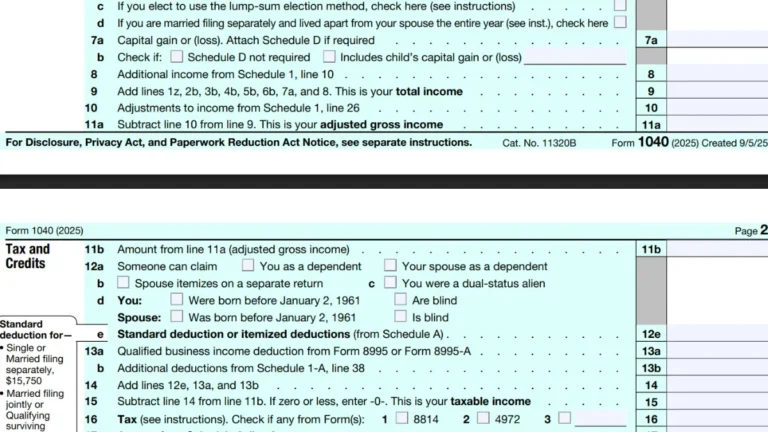 AGI shown on Form 1040 Line 11 page 2 IRS tax return 2026