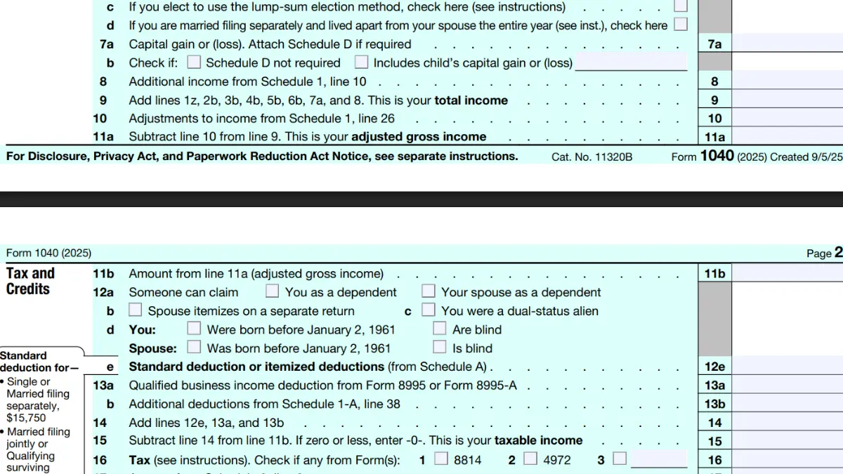 AGI shown on Form 1040 Line 11 page 2 IRS tax return 2026