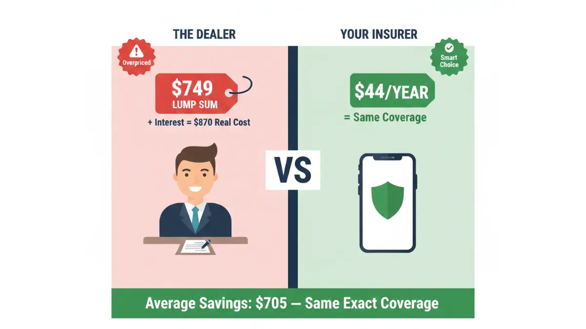 Gap Insurance cost comparison dealer vs insurance company pricing