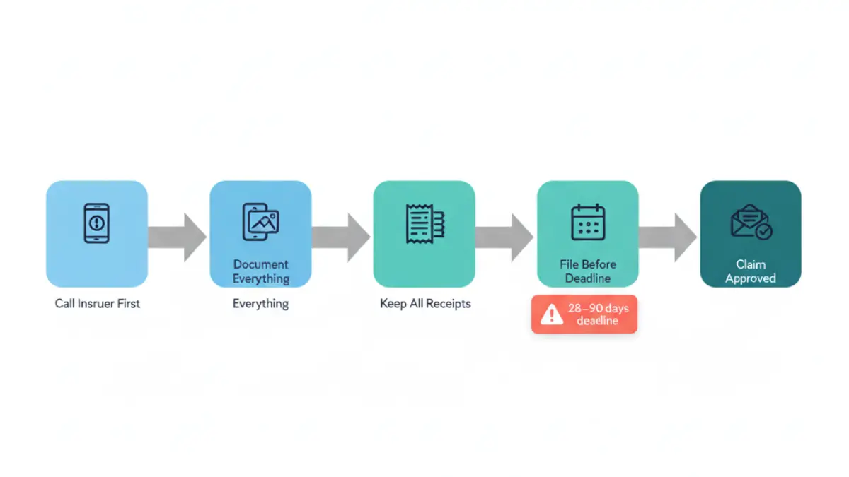 Step-by-step Holiday insurance claim process timeline from emergency to approval