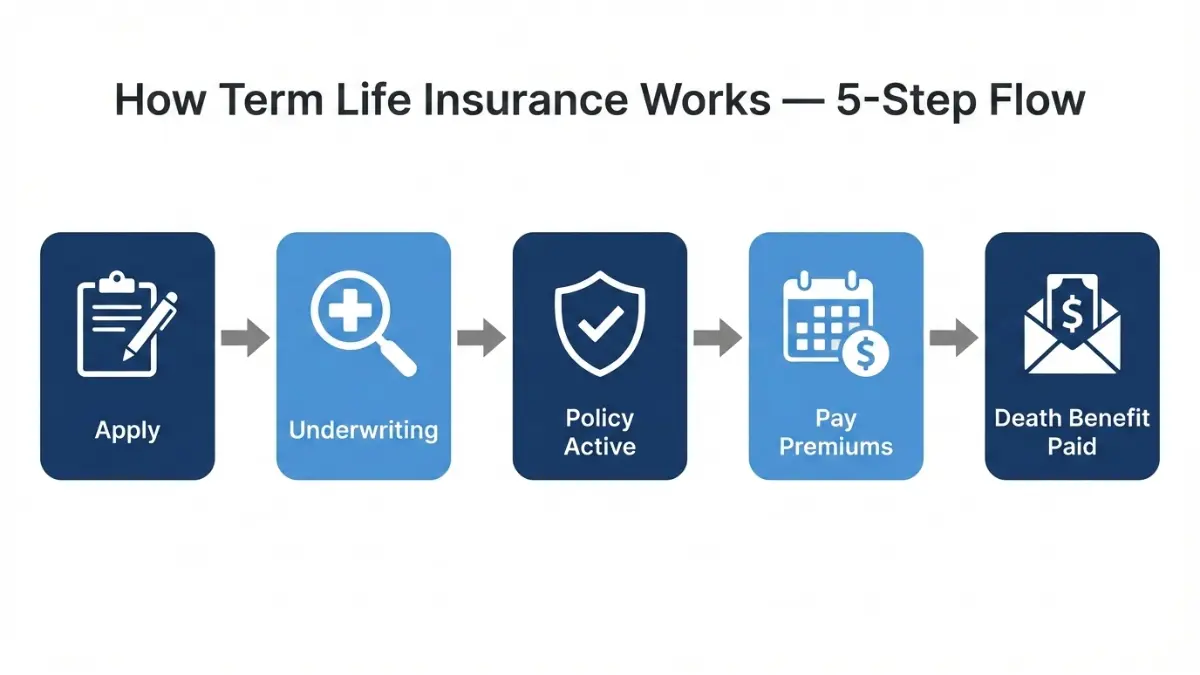 How Term Life Insurance works 5 step process flow from application to payout