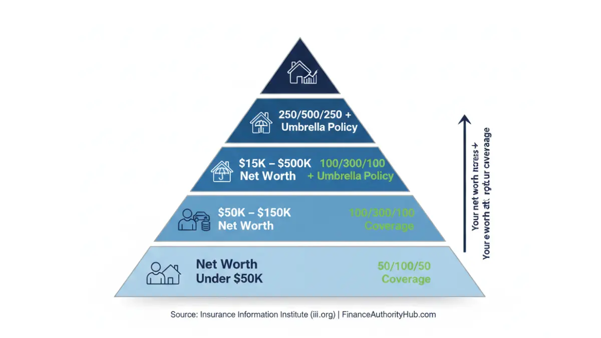 Liability Car Insurance coverage recommendations based on net worth levels and umbrella policy needs