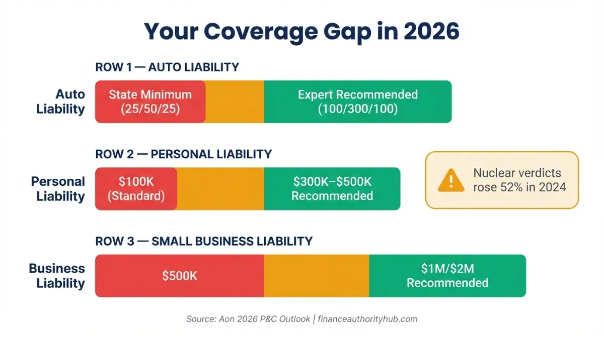 Coverage gap between minimum and recommended Liability Insurance limits in 2026