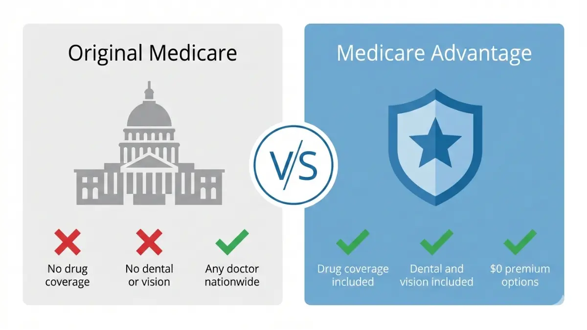 Original Medicare vs Medicare Advantage Plan comparison showing coverage differences and benefits