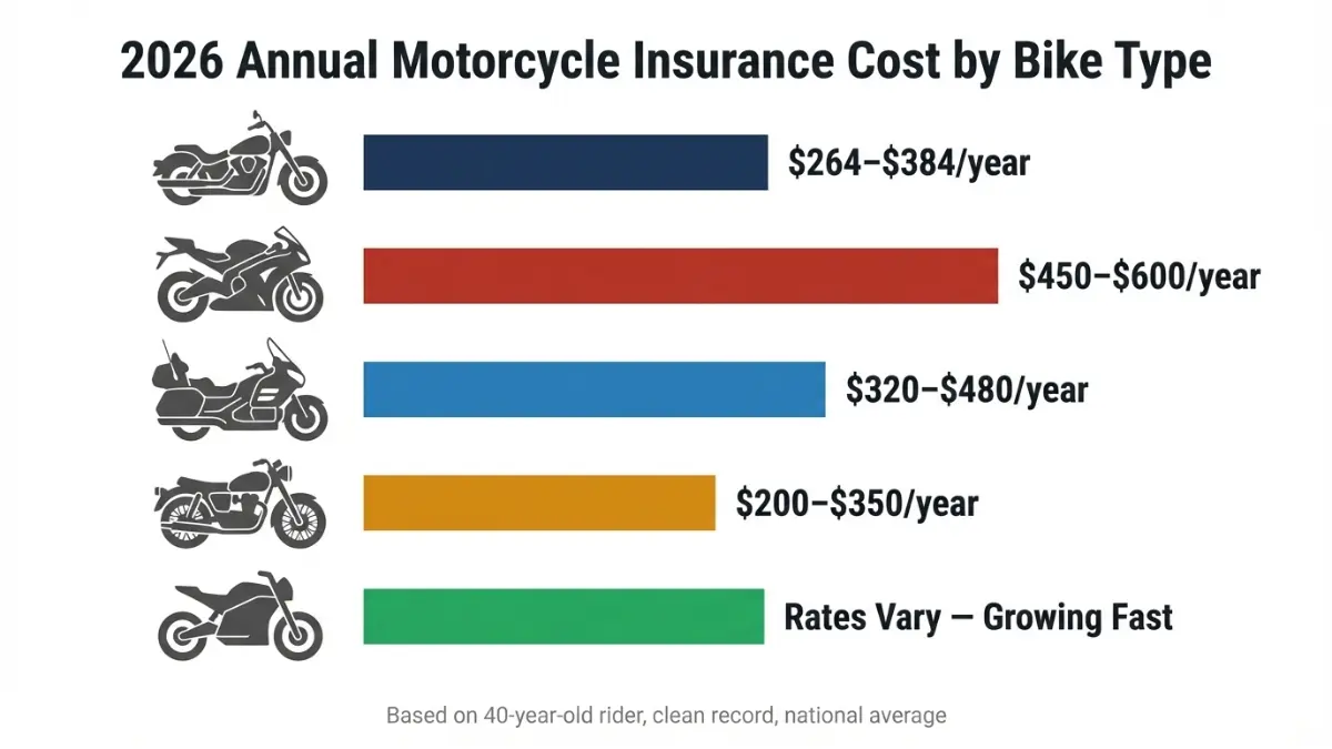 Motorcycle insurance cost comparison by bike type including cruiser sport touring vintage and electric