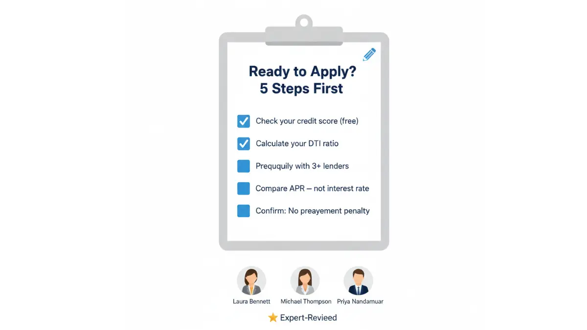 Personal Loan application checklist showing five steps to complete before applying