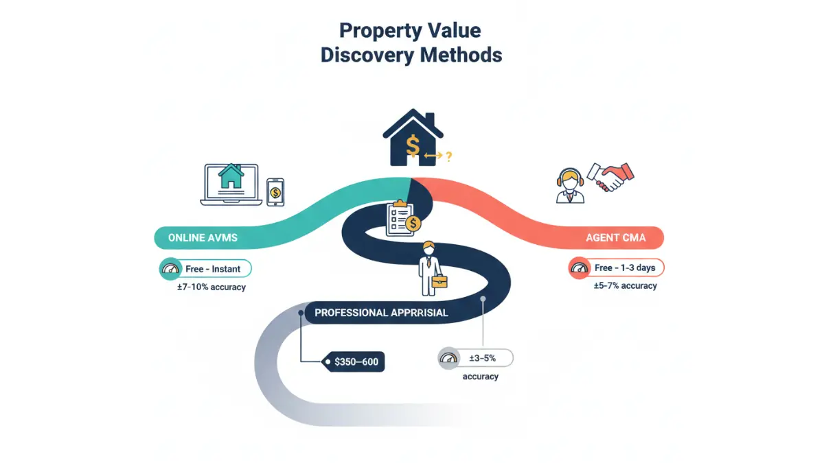 Property value discovery methods comparing online tools professional appraisal and agent CMA