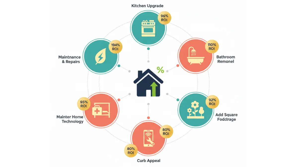 Property value increase strategies showing ROI from renovations upgrades and improvements