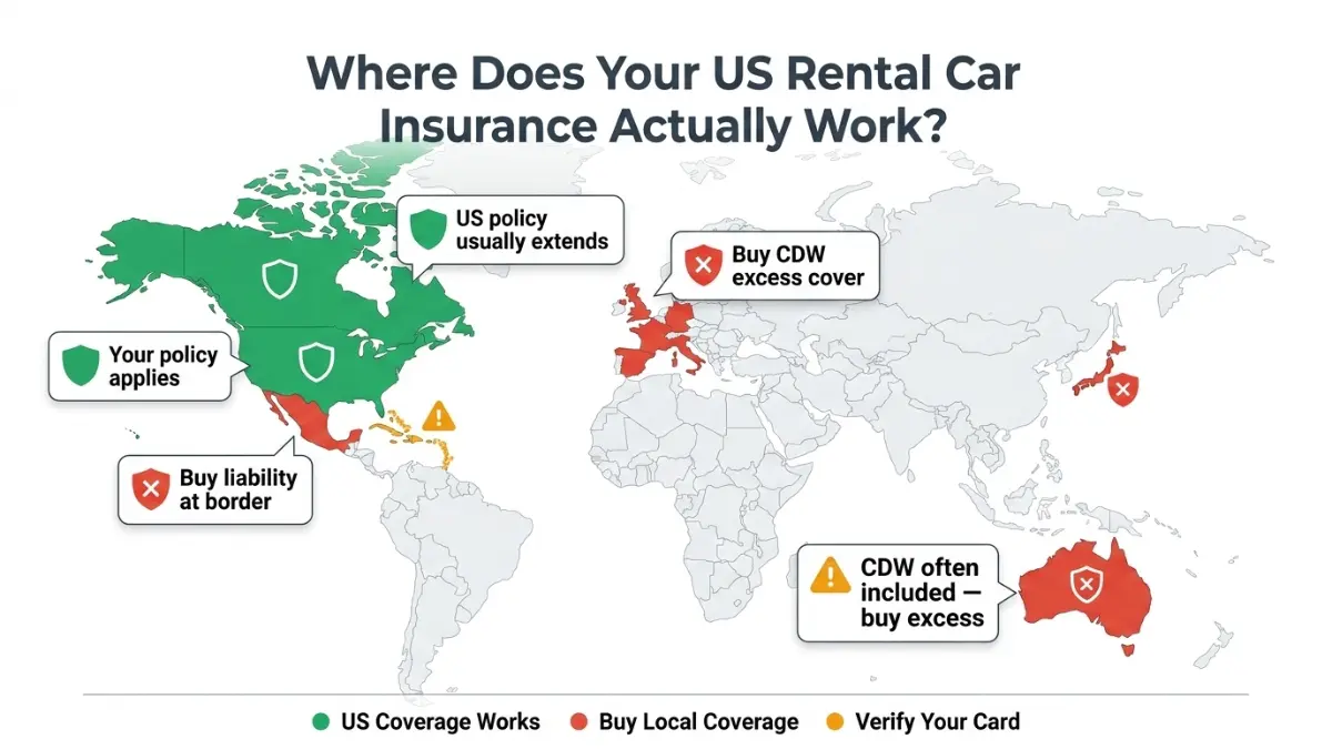 Rental Car Insurance international coverage map where US policy applies
