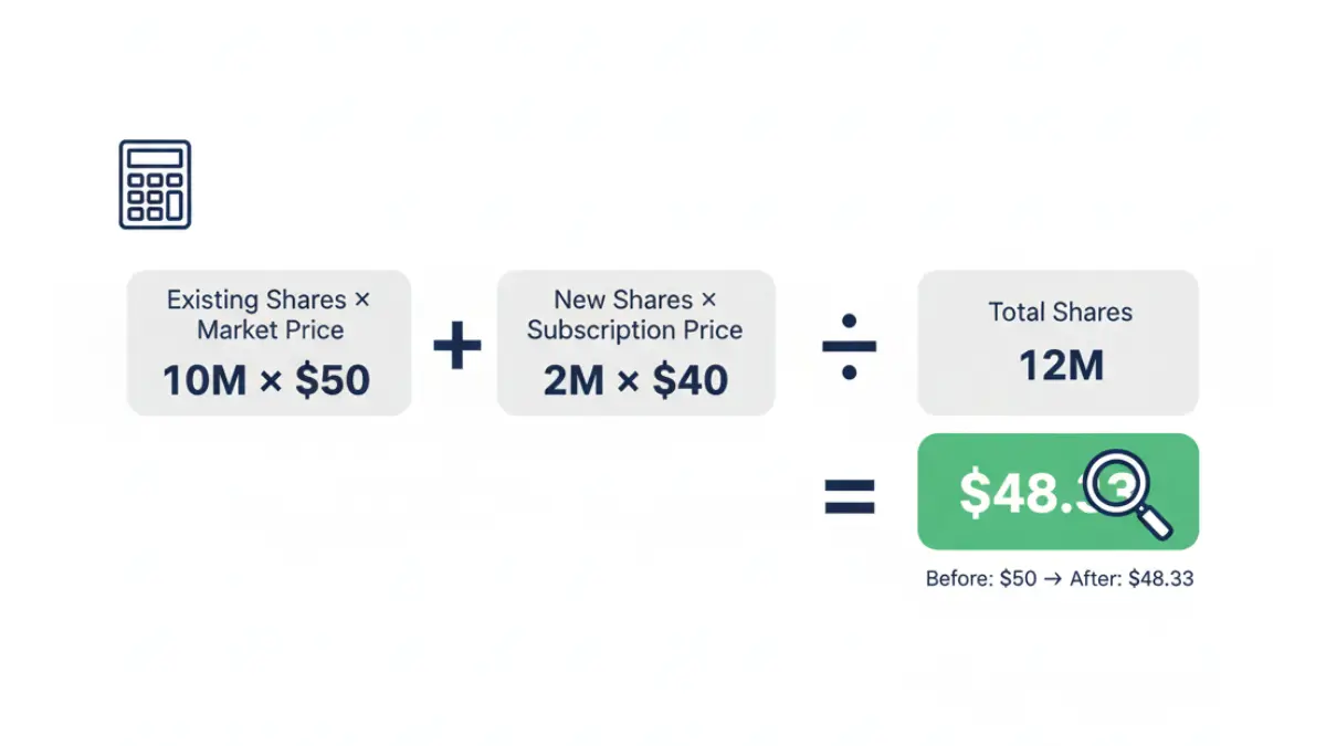 rights share TERP calculation formula showing existing shares new shares and theoretical ex rights price