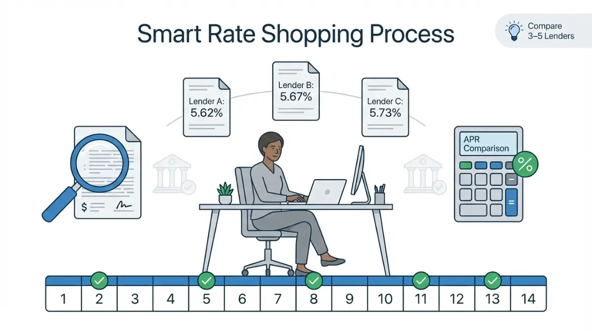 Smart rate shopping process illustrating how comparing lenders helps secure better Refi Rates