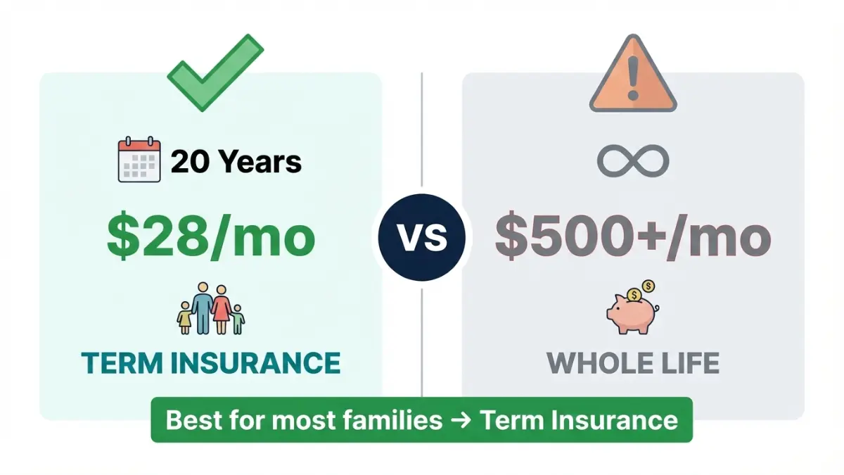 Visual comparison of affordability between Term Insurance and whole life insurance premiums