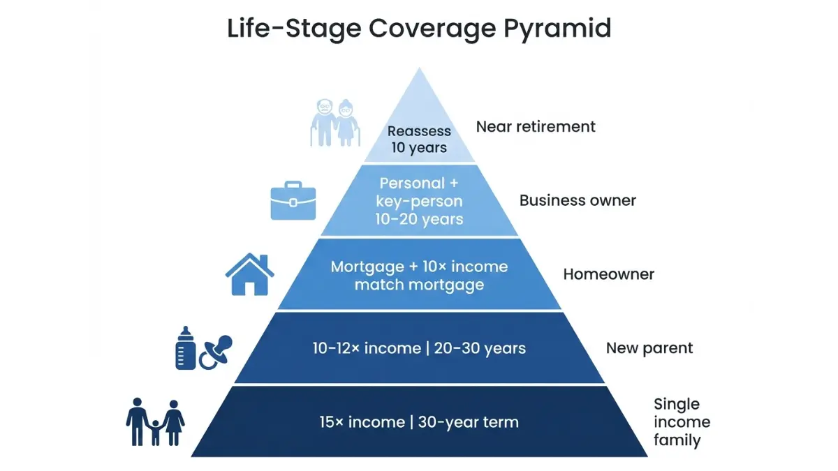 Term Life Insurance coverage recommendations by life stage pyramid guide