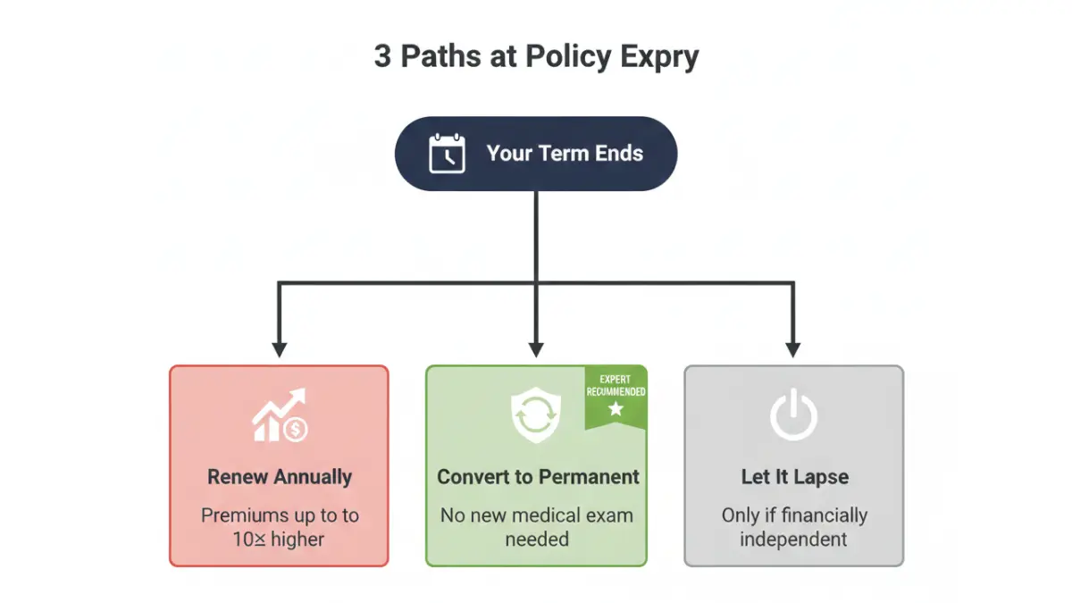 Term Life Insurance policy expiry options renew convert or lapse decision tree