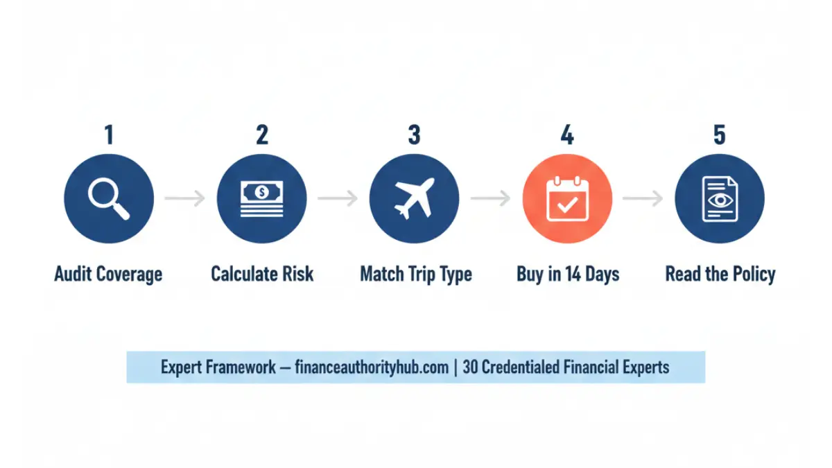 Travel Insurance buying framework showing step by step process to choose the right policy