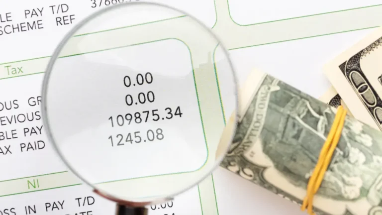 Treasury Bill safe investment concept showing financial statement with magnifying glass and cash