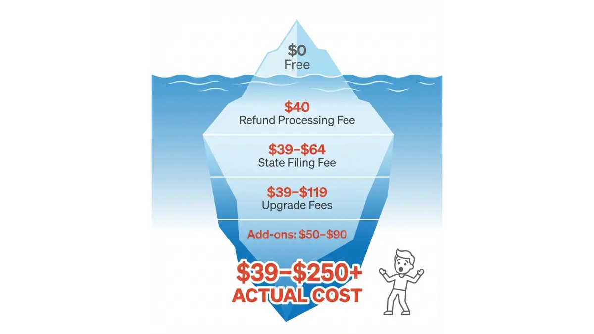 TurboTax Free hidden costs iceberg showing real tax filing expenses