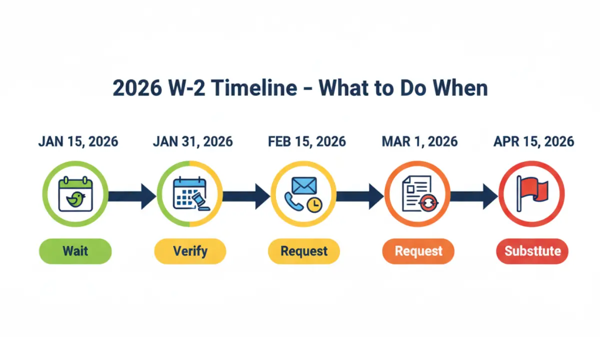 W2 Form 2026 timeline showing key tax dates and actions
