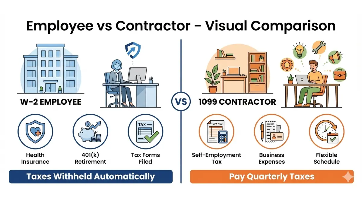 W2 Form versus 1099 contractor tax differences comparison