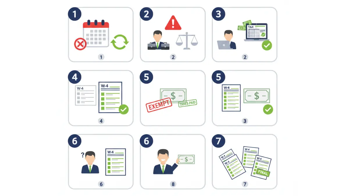 W4 form common mistakes checklist showing errors and correct solutions