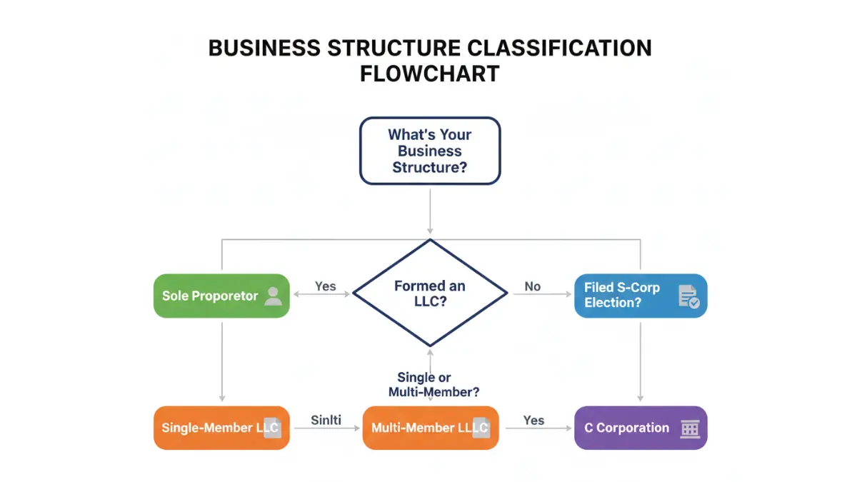 W9 Form business structure classification flowchart for sole proprietor LLC S corp and C corp