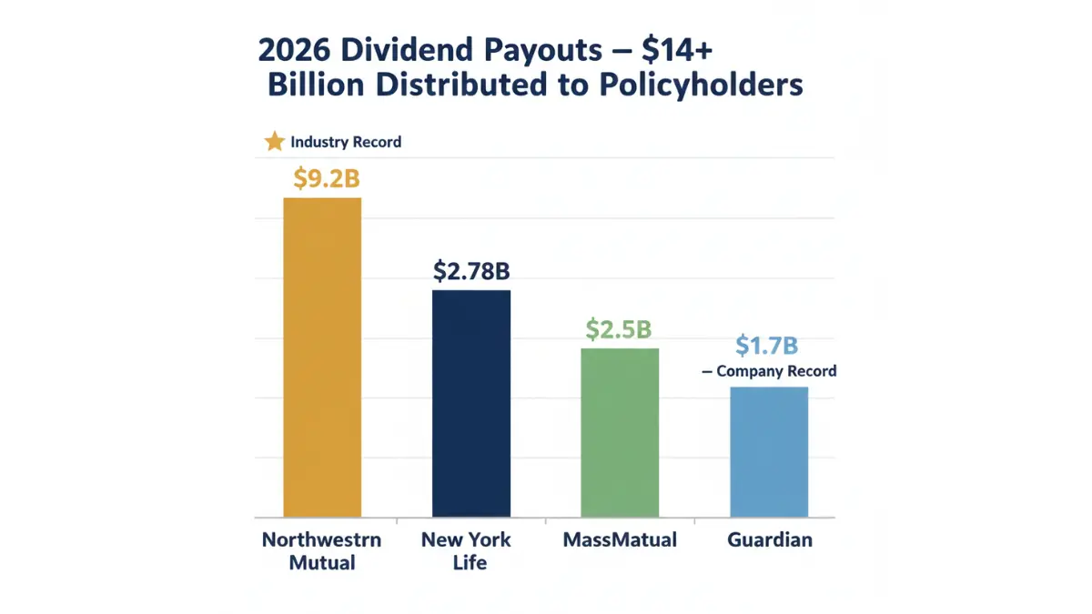Bar chart showing 2026 dividend payouts from major Whole life insurance companies